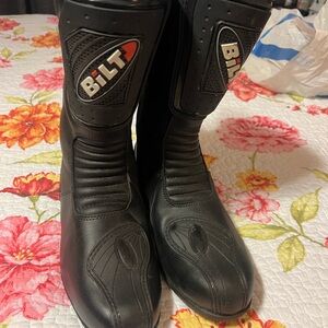 BiLT Black Leather Motorcycle Men Boots